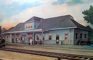 Illinois Central Railroad Depot Painting, Southern Illinois Railroads, 1900s.